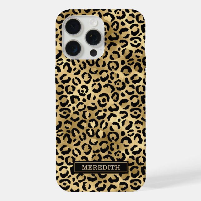 Gold Foil Leopard Print Monogrammed  iPhone Case (Back)