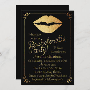 Gold Foil Lips Bachelorette Party Invitation