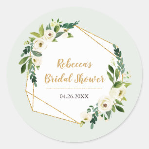Gold Foil Look Geometric Frame and Flowers Party Classic Round Sticker