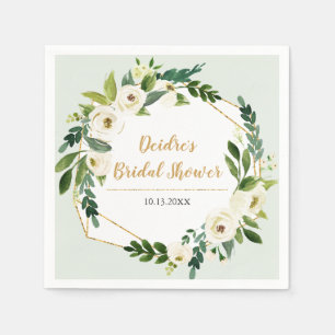 Gold Foil Look Geometric Frame Floral Napkin