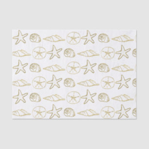 Gold Foil Look Sea Shells Chic Beach Elegant White Tissue Paper