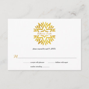Gold Foil Look Star Mandala Bat Mitzvah Reply RSVP Card