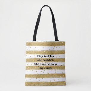 Gold Foil LOOK, White, Stripes, Confetti Tote Bag