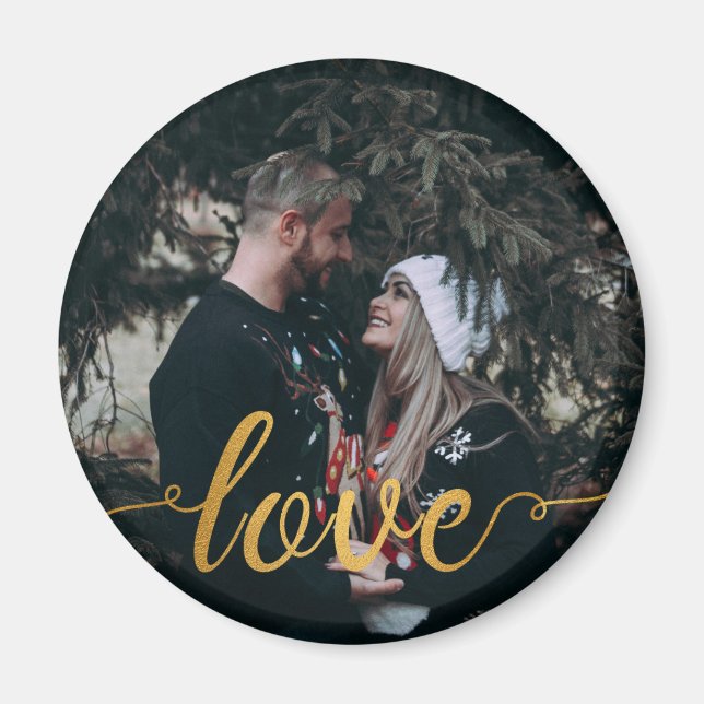 Gold Foil Love Calligraphie Photo Magnet personnal (Devant)