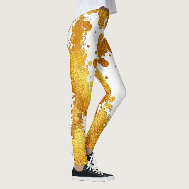 Gold Foil Luxury Paint Splatter Splash Abstract Leggings (Right)