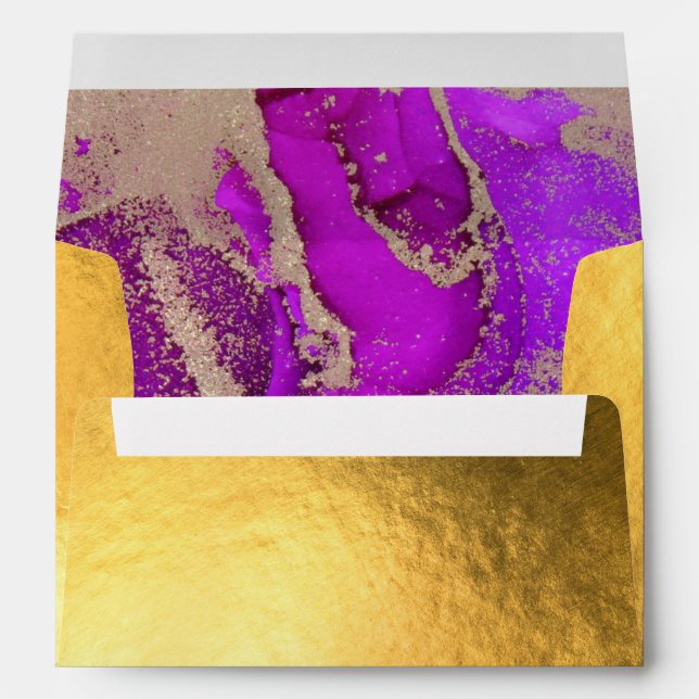Gold Foil Magenta Pink Abstract Wedding Envelope (Back (Bottom))