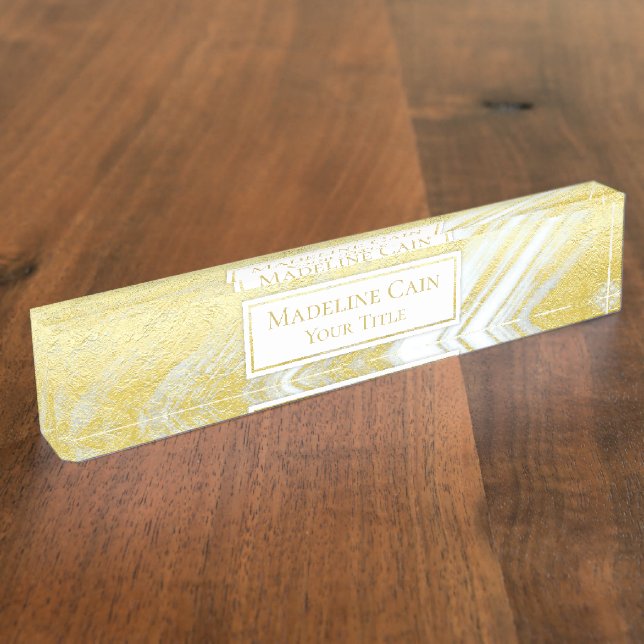 Gold foil marble agate abstract modern gold name nameplate (Side)