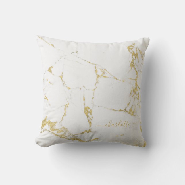 Gold foil marble agate abstract modern gold throw  pillow (Front)