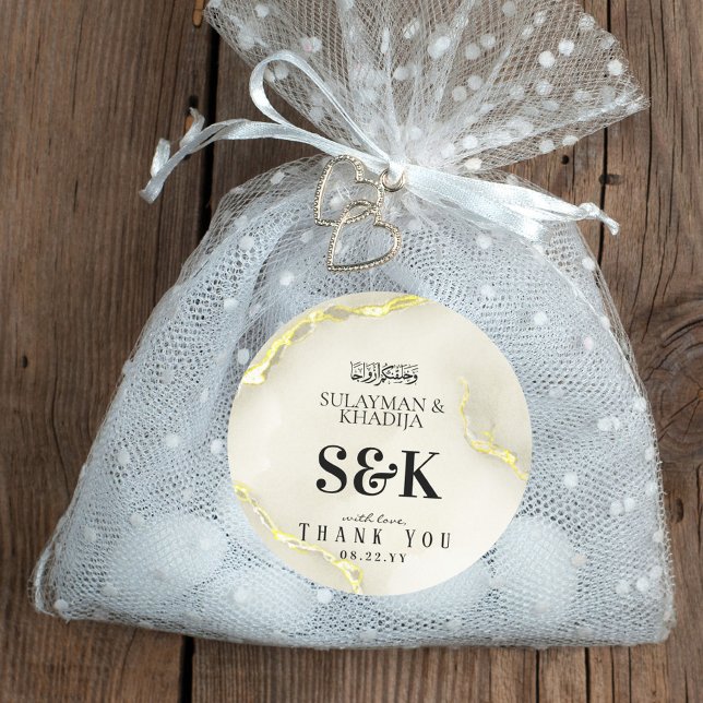 Gold Foil Marble Texture Islamic Wedding Thank You Classic Round Sticker (Creator Uploaded)