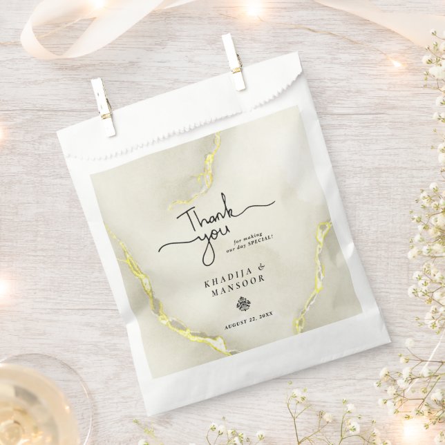 Gold Foil Marble Texture Wedding Thank You Favour Bag (Clipped)