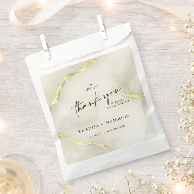 Gold Foil Marble Texture Wedding Thank You Favour Bag (Clipped)