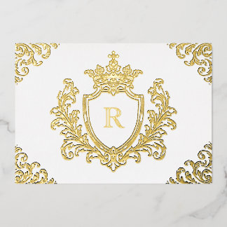 Gold Foil Medieval Crest Monogram Initial Baptism