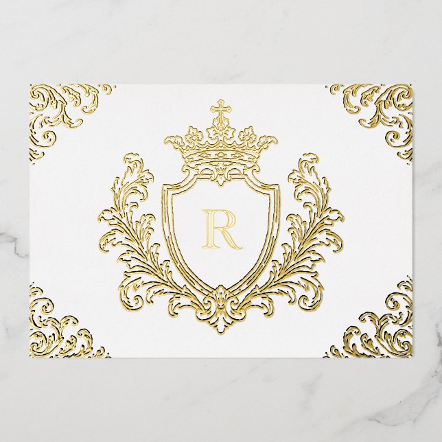Gold Foil Medieval Crest Monogram Initial Baptism (Front)