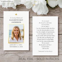 Gold Foil Memorial Funeral Prayer Photo White Card