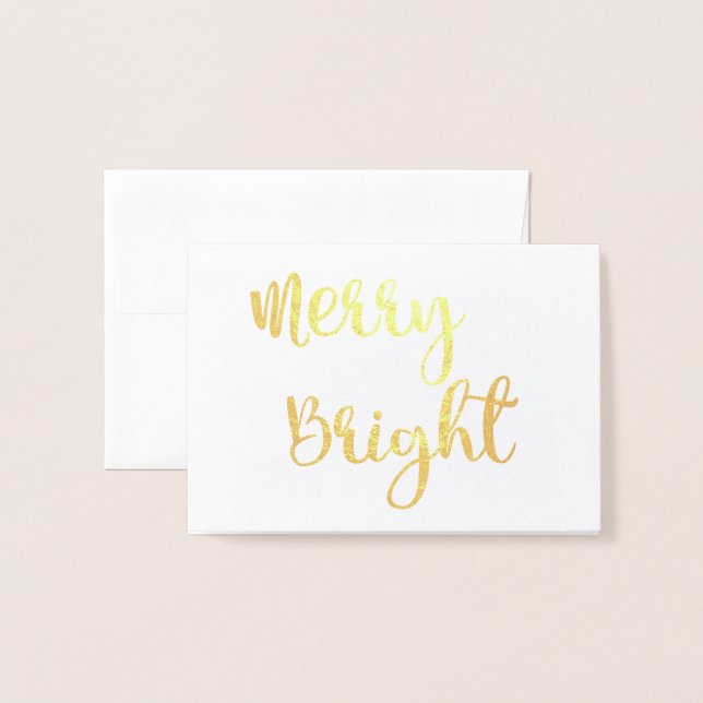 Gold foil Merry and Bright Christmas Notecard Card (Front With Envelope)