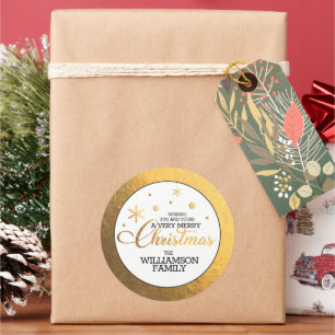 Gold Foil Merry Christmas Classic Round Sticker