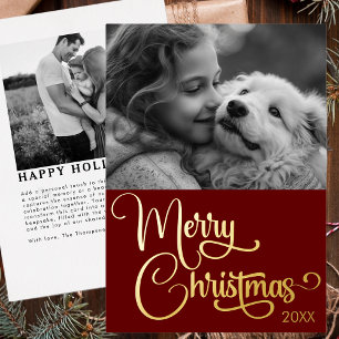 Gold Foil Merry Christmas Custom Family Picture Foil Holiday Card