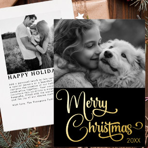 Gold Foil Merry Christmas Custom Family Picture  Holiday Card