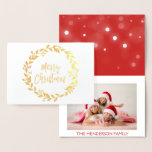 Gold Foil Merry Christmas Snow Photo Card<br><div class="desc">Gold Foil Merry Christmas Hand Lettered Script Snowflake Photo Card. The photo and text of this Christmas Card can be updated and customized with your photo and name. This card displays your name on the inside of the Gold Foil Christmas Card.</div>