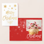 Gold Foil Merry Christmas Snowflake Photo Card<br><div class="desc">Gold Foil Christmas Hand Lettered Script Snowflake Photo Card. The photo and text of this Christmas Card can be updated and customized with your photo and name. This card displays your name on the inside of the Gold Foil Christmas Card.</div>