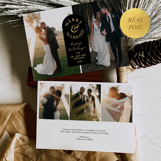 Gold Foil Merry & Married Wedding Photo Holiday  (Creator Uploaded)