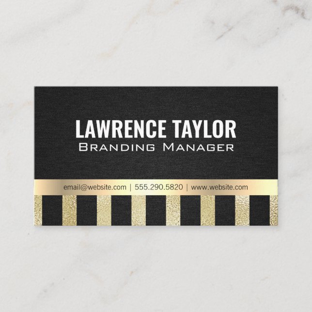 Gold Foil Metallic Striped Business Card (Front)