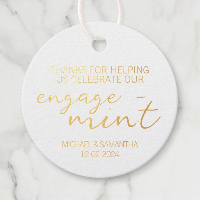 Gold Foil Mint Engagement Thank You Favour Tags (Front)