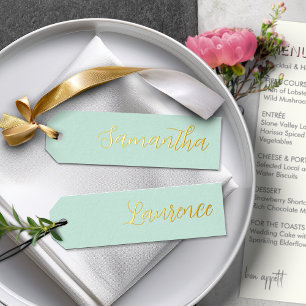 Gold Foil Mint Green 8 Wedding Place Name Tags Foil Holiday Card