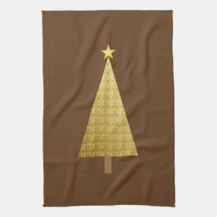 Gold foil modern Christmas tree Kitchen Towel