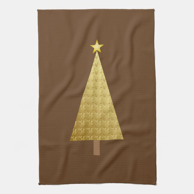 Gold foil modern Christmas tree Kitchen Towel (Vertical)