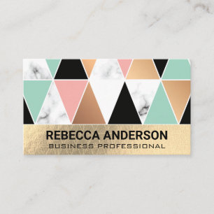 Gold Foil   Modern Geometric Pattern Marble Business Card