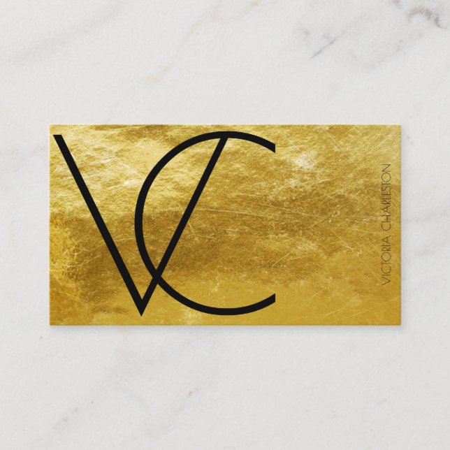 Gold Foil Modern Initials Simple Business Card (Front)