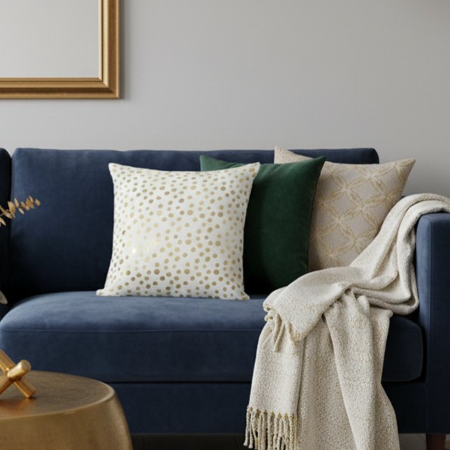 Gold Foil Modern Metallic Polka Dot Throw Pillow (Creator Uploaded)