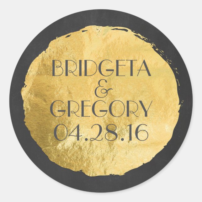Gold Foil Modern Wedding Classic Round Sticker (Front)