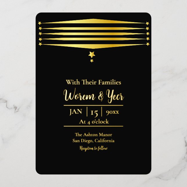 Gold Foil Moderne Luxe Vector Invitation Card (Recto)