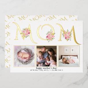 Gold foil MOM typography photo Mothers Day Holiday Card