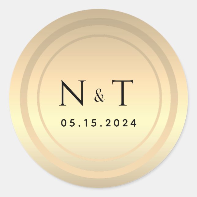 Gold Foil Monogram Wedding Classic Round Sticker (Front)