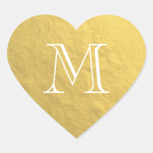 Gold Foil Monogram Wedding Heart Sticker