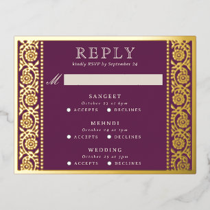 Gold Foil Multi Événement Floral Wedding Carte RSV