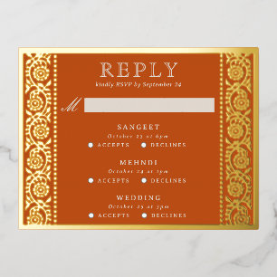 Gold Foil Multi Event Floral Wedding RSVP Card