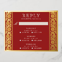 Gold Foil Multi Event Floral Wedding RSVP Card