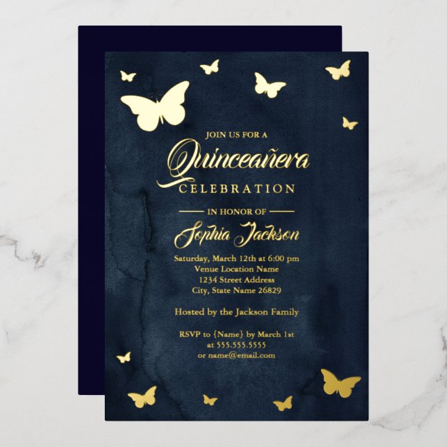 GOLD FOIL Navy Butterfly Quinceanera Foil (Front/Back)