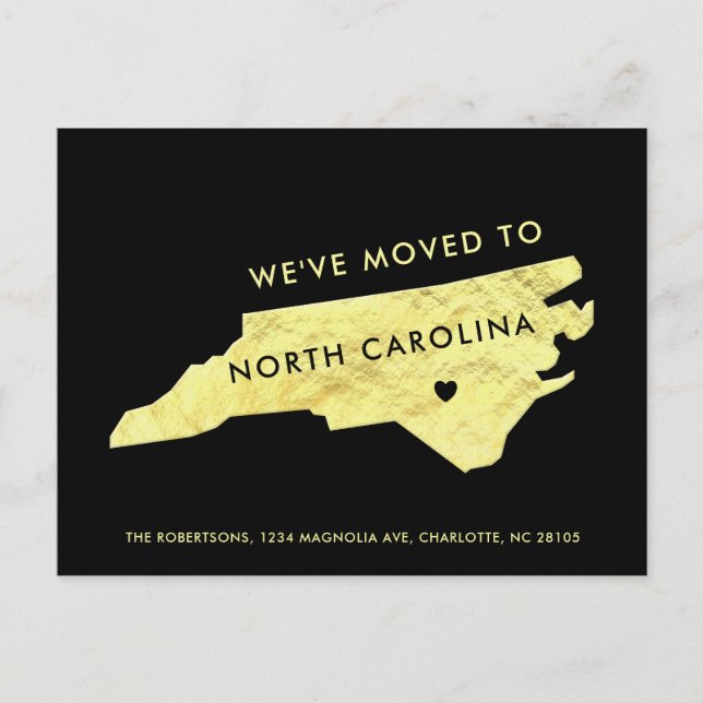 Gold Foil North Carolina Carte Black Nouvelle adre (Devant)