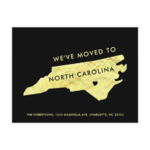 Gold Foil North Carolina Map Black New Address