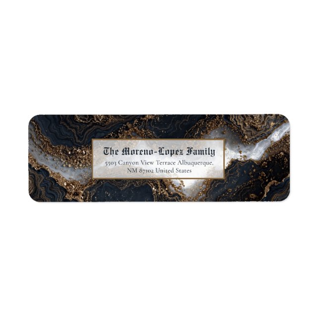 Gold Foil Obsidian Marble Return Address (Front)