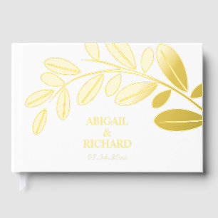 Gold foil olive branch Mediterranean white wedding Guest Book