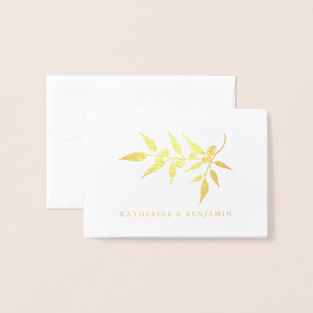 Gold Foil Olive Branch | Wedding Card (Front With Envelope)