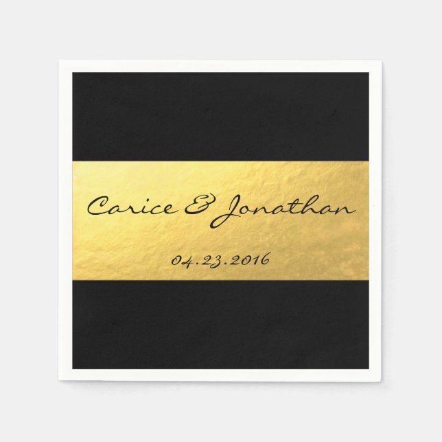Gold foil on black luxury wedding napkin (Front)