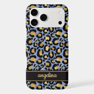 Gold Foil On Blue Leopard Print Monogrammed