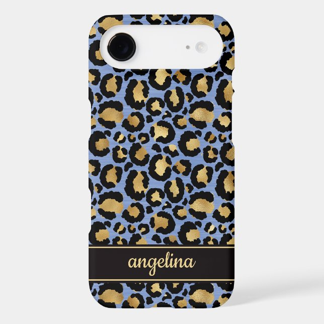 Gold Foil On Blue Leopard Print Monogrammed (Verso)